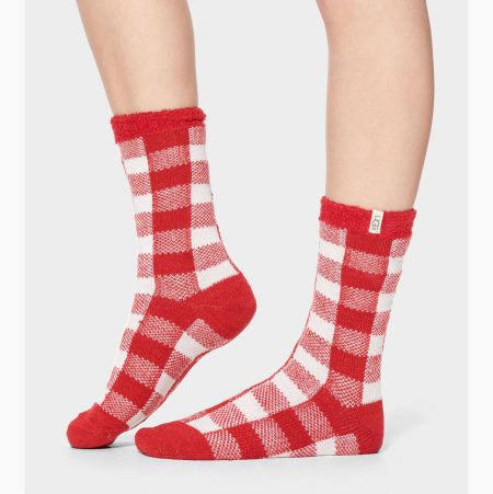 UGG Vanna Check Fleece Lined Red White Socks for Women (KFCD43027)